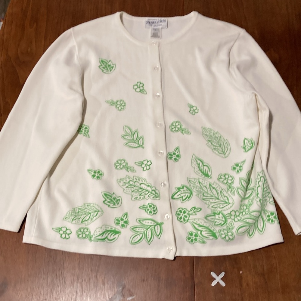 Pendleton Green Leaf Button Up Sweater Pl - image 4